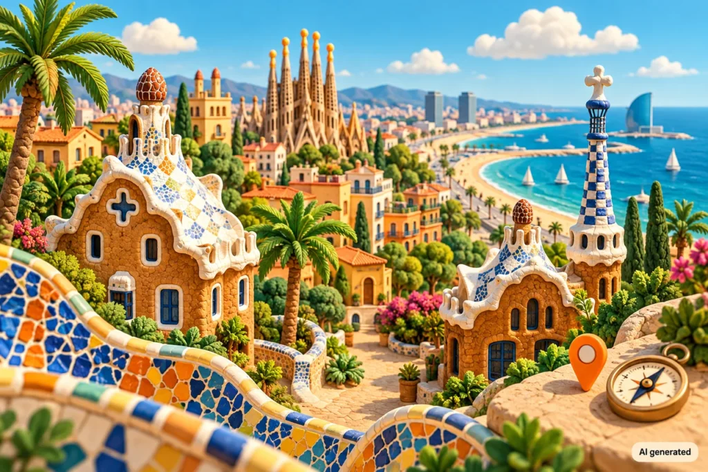 Barcellona: cosa vedere in tre giorni, itinerario per quartieri 1 Illustrazione regionale di Spagna — AI generated